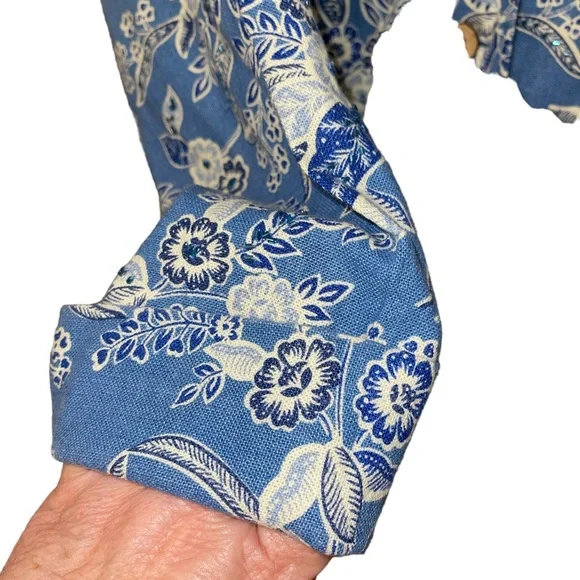 Coldwater Creek Women's Jacket Size S Petite Blue Floral Button Up Long Sleeves - Picture 4 of 12